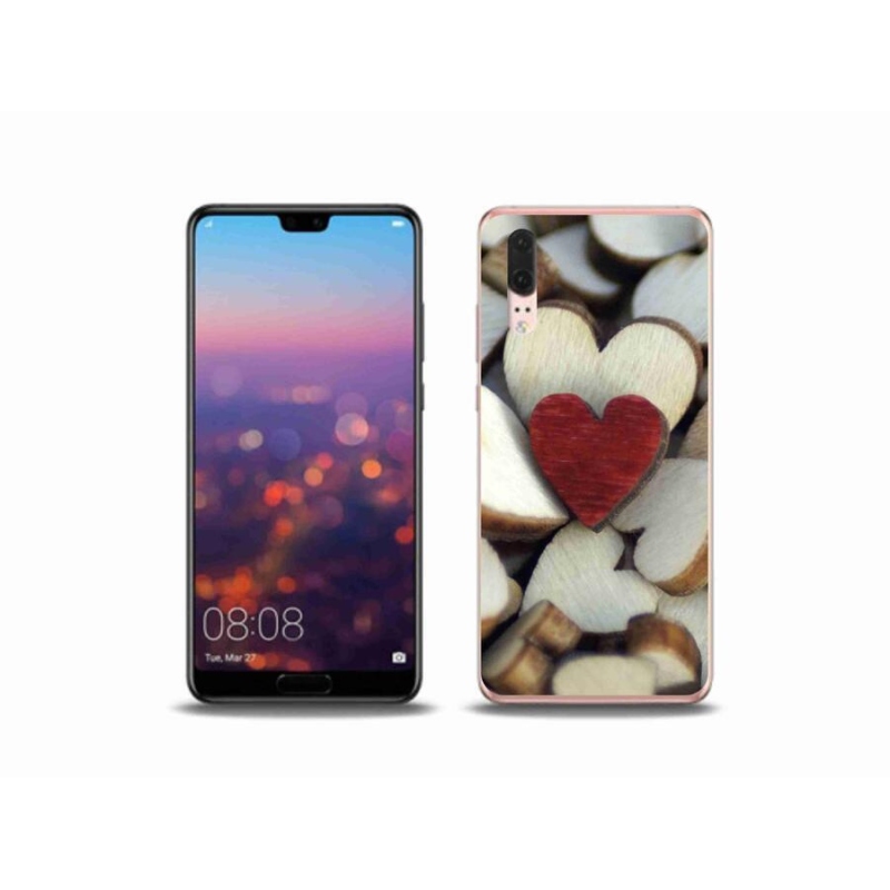 Gelový kryt mmCase na mobil Huawei P20 - gravírované červené srdce