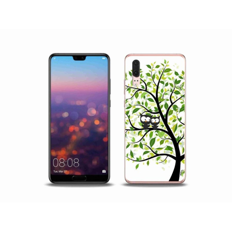 Gelový kryt mmCase na mobil Huawei P20 - sovičky na stromě