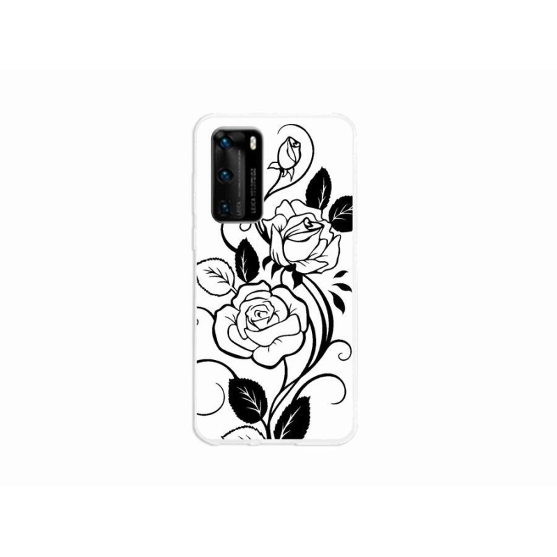 Gelový kryt mmCase na mobil Huawei P40 - černobílá růže