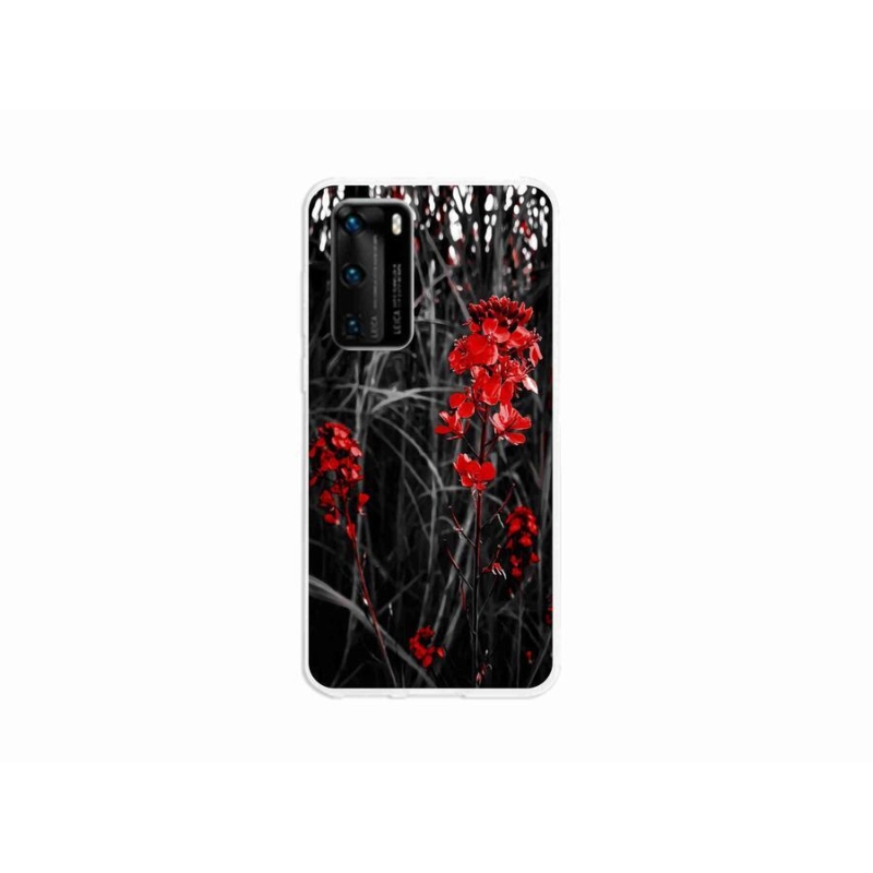 Gelový kryt mmCase na mobil Huawei P40 - červená rostlina