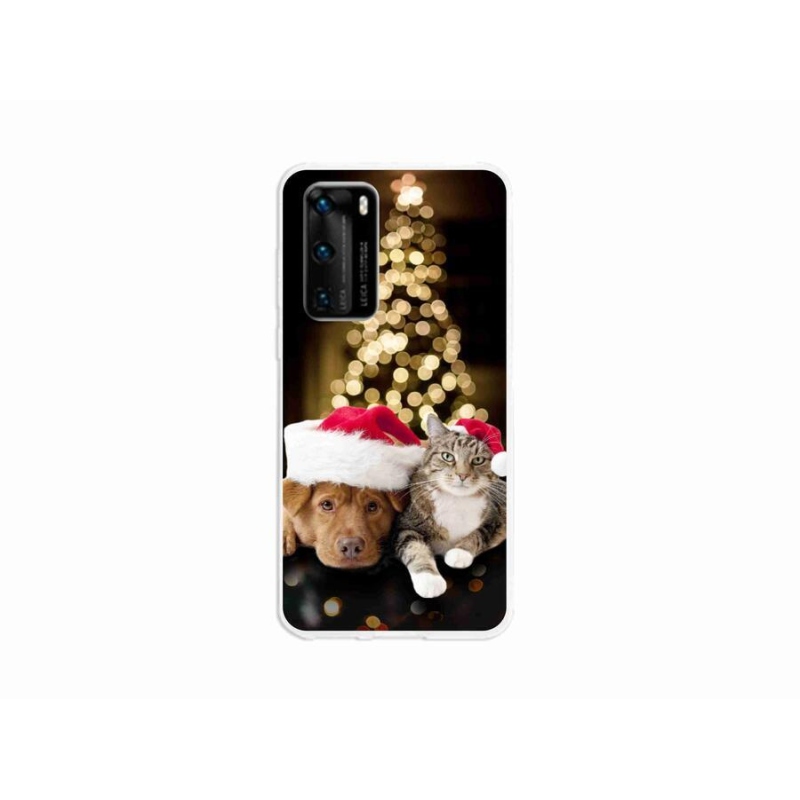Gelový kryt mmCase na mobil Huawei P40 - vánoční pes a kočka