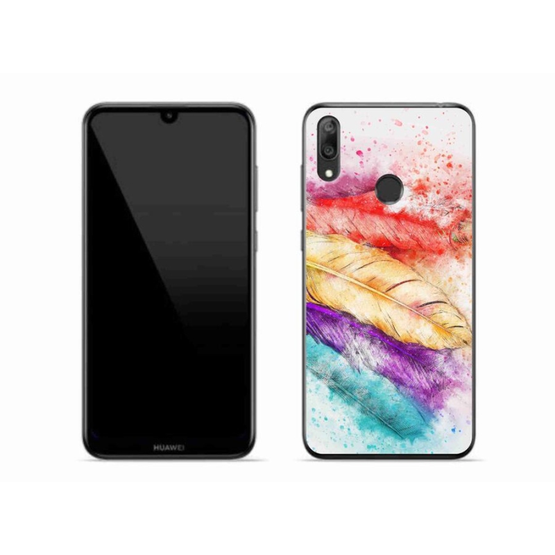 Gelový kryt mmCase na mobil Huawei Y7 (2019) - barevné peří