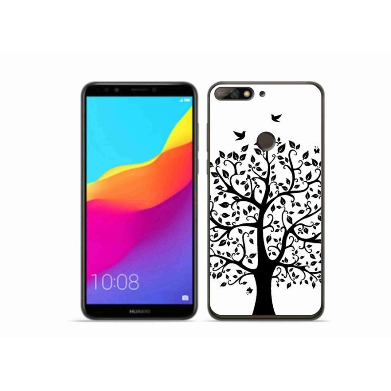 Gelový kryt mmCase na mobil Huawei Y7 Prime (2018) - černobílý strom