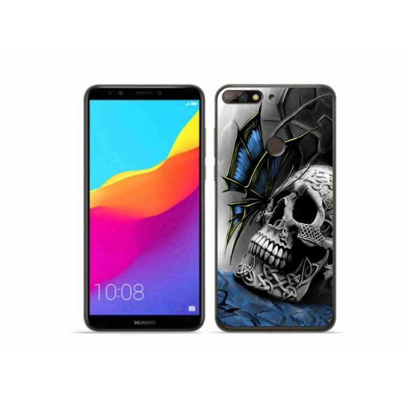 Gelový kryt mmCase na mobil Huawei Y7 Prime (2018) - motýl a lebka
