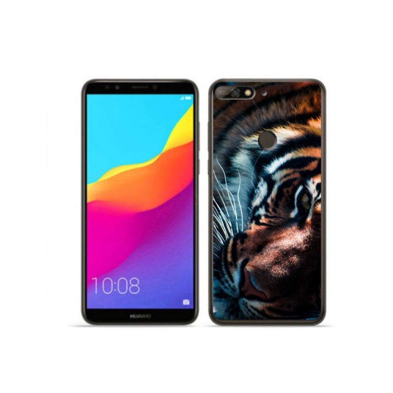 Gelový kryt mmCase na mobil Huawei Y7 Prime (2018) - tygří pohled