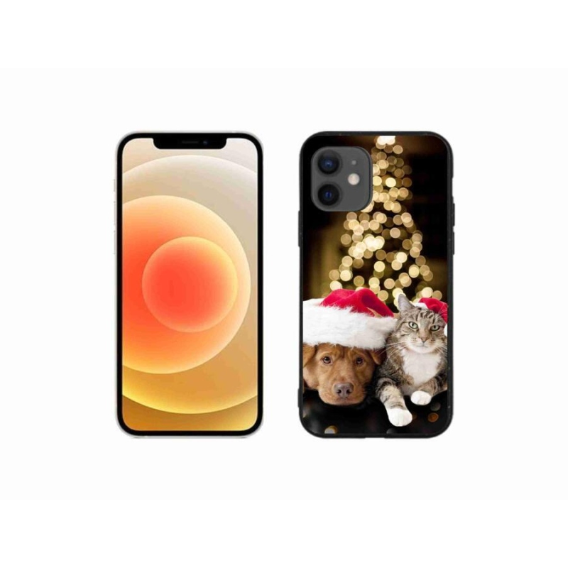 Gelový kryt mmCase na mobil iPhone 12 mini - vánoční pes a kočka