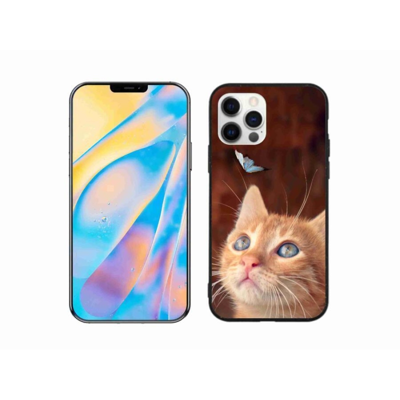 Gelový kryt mmCase na mobil iPhone 12 Pro - motýl a kotě