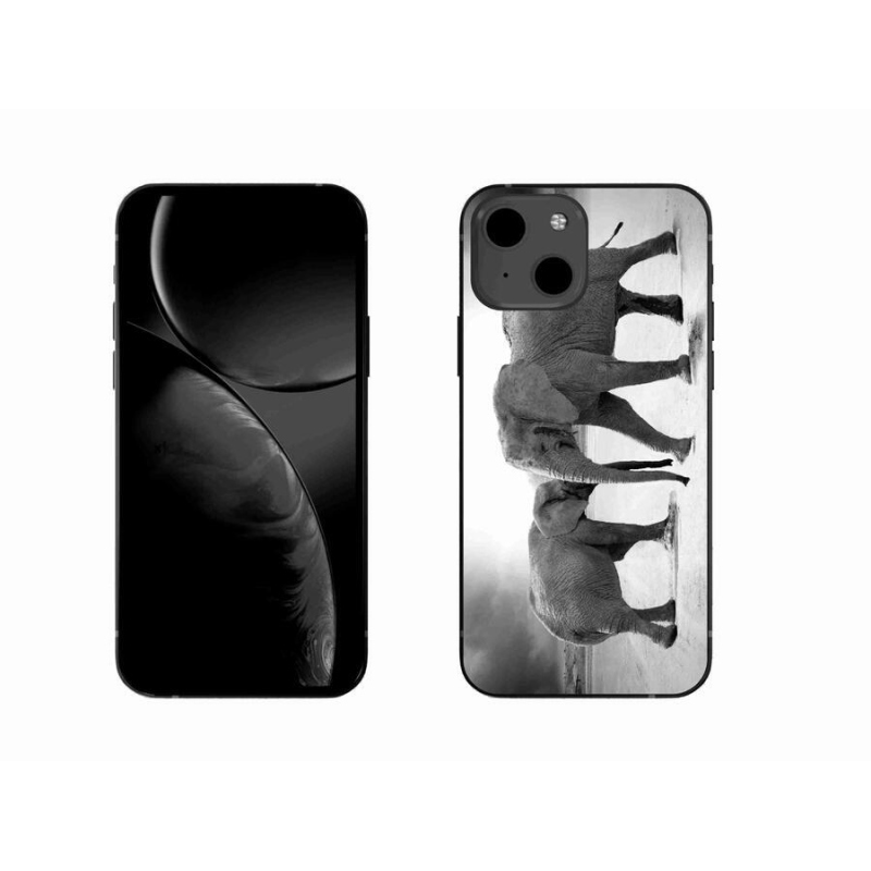 Gelový kryt mmCase na mobil iPhone 13 6.1 - černobílí sloni