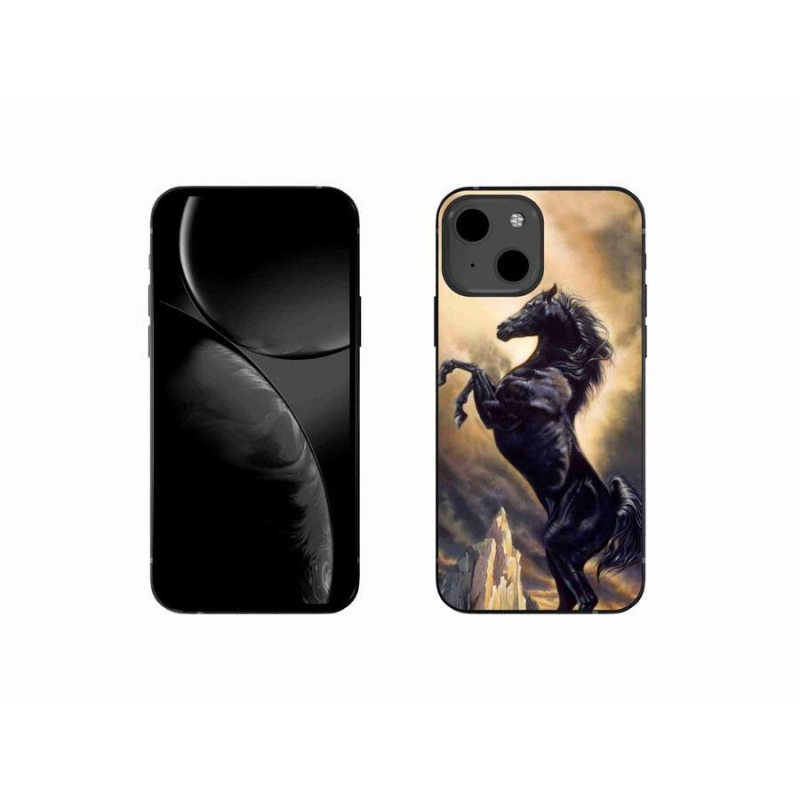 Gelový kryt mmCase na mobil iPhone 13 mini 5.4 - černý kreslený kůň