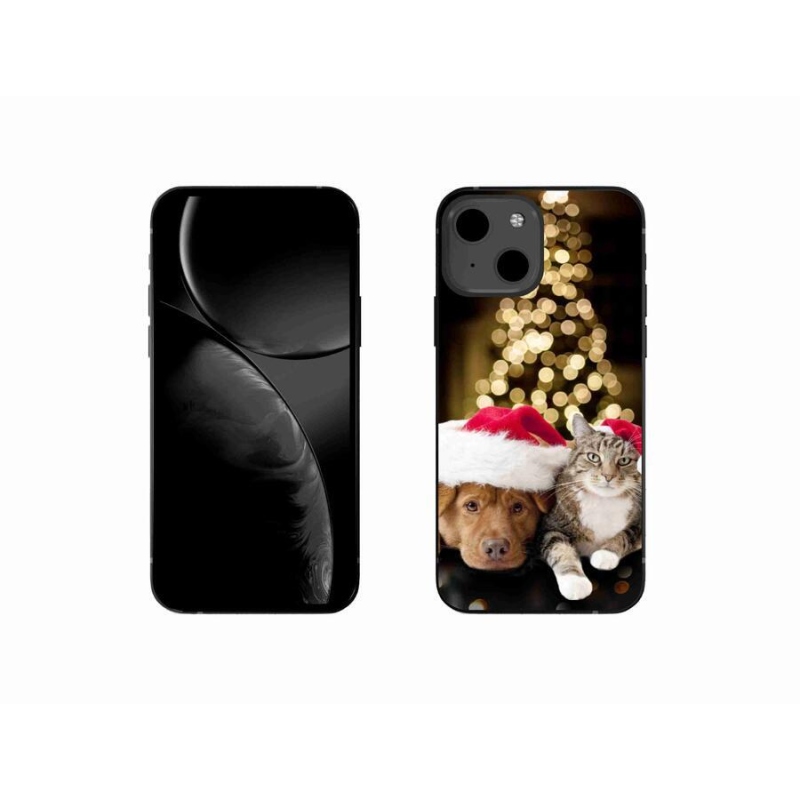 Gelový kryt mmCase na mobil iPhone 13 mini 5.4 - vánoční pes a kočka