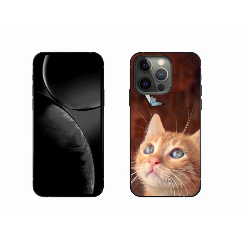 Gelový kryt mmCase na mobil iPhone 13 Pro 6.1 - motýl a kotě