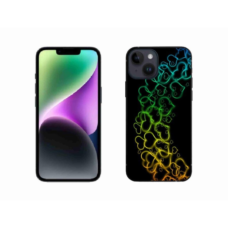 Gelový kryt mmCase na mobil iPhone 14 - barevná srdíčka
