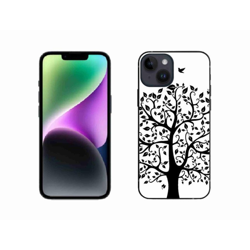 Gelový kryt mmCase na mobil iPhone 14 - černobílý strom