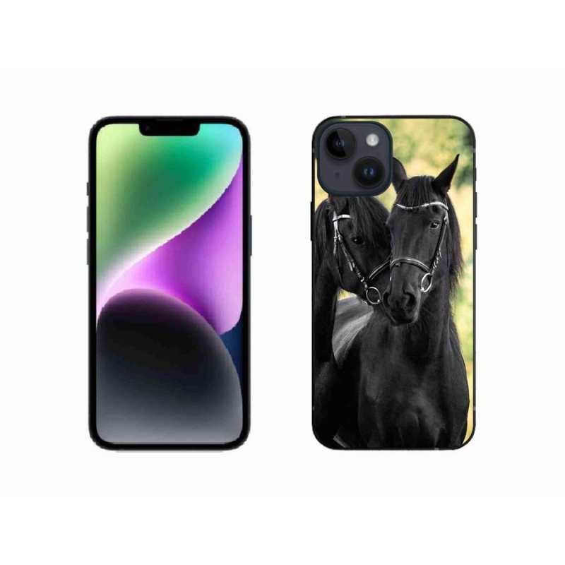 Gelový kryt mmCase na mobil iPhone 14 - dva černí koně