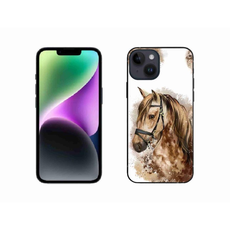Gelový kryt mmCase na mobil iPhone 14 - hnědý kreslený kůň