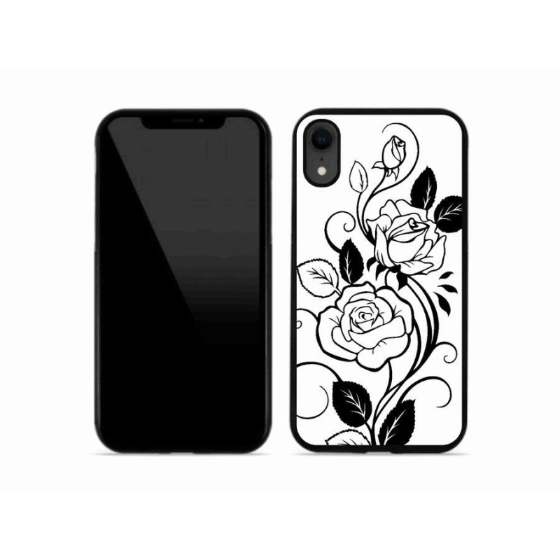 Gelový kryt mmCase na mobil iPhone XR - černobílá růže