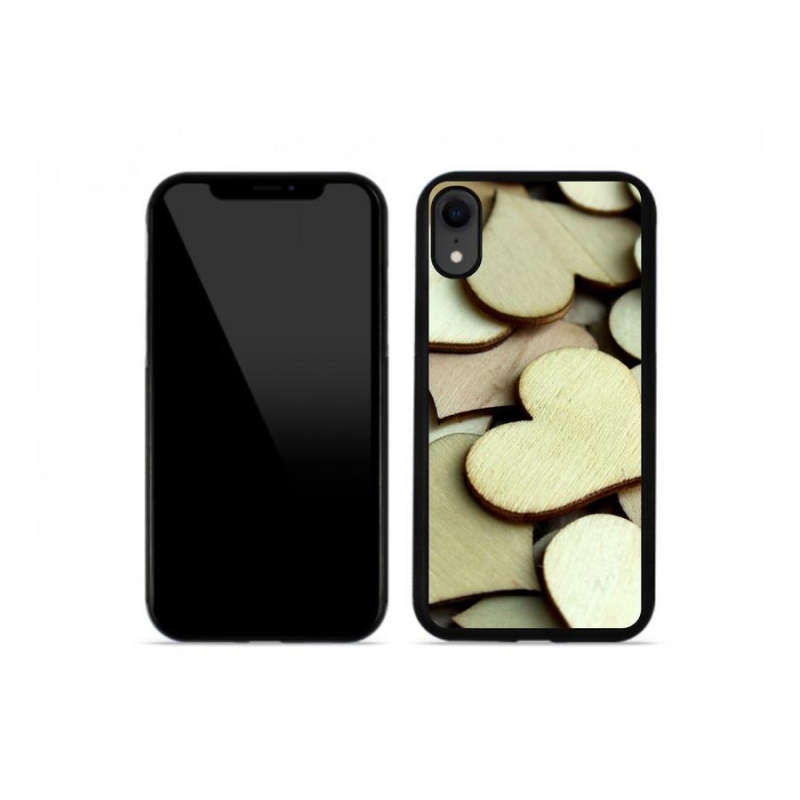 Gelový kryt mmCase na mobil iPhone XR - dřevěná srdíčka