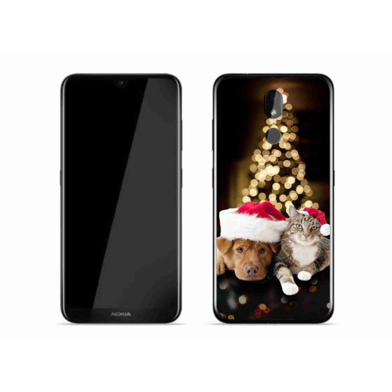 Gelový kryt mmCase na mobil Nokia 3.2 - vánoční pes a kočka