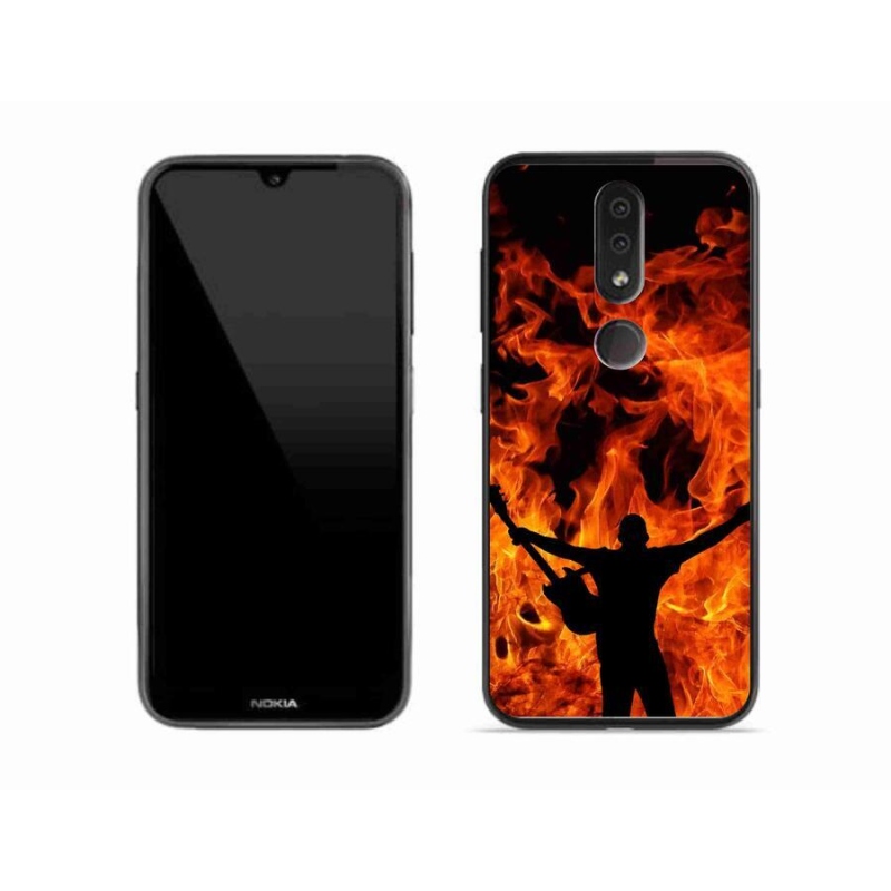 Gelový kryt mmCase na mobil Nokia 4.2 - muzikant a oheň