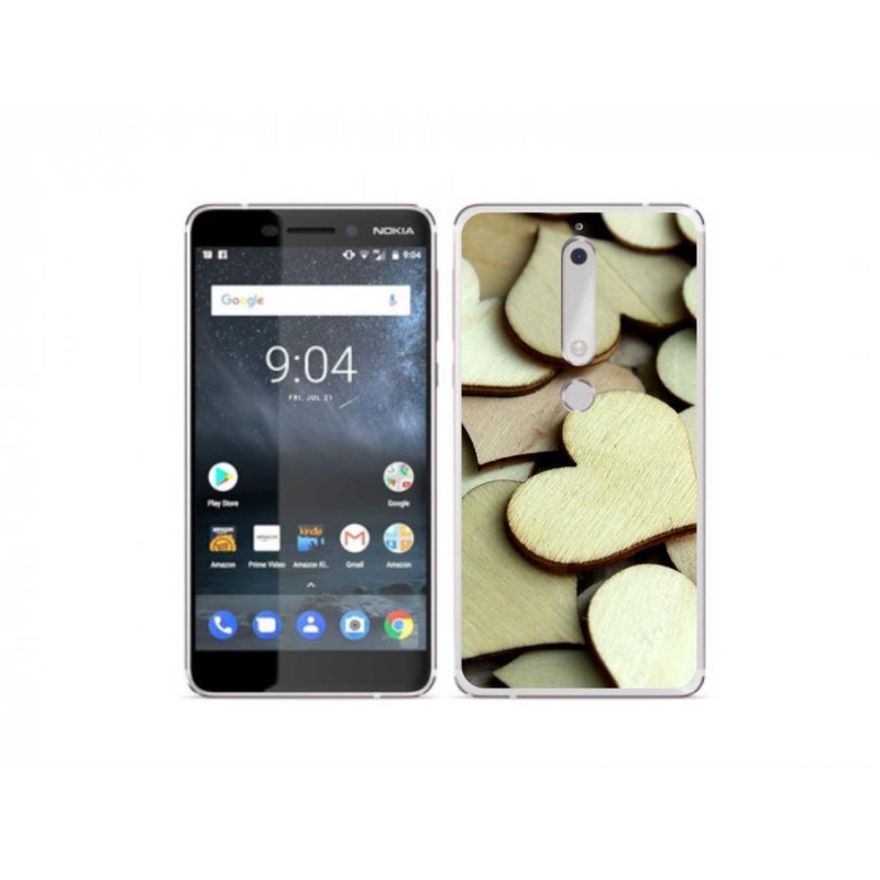 Gelový kryt mmCase na mobil Nokia 6.1 - dřevěná srdíčka