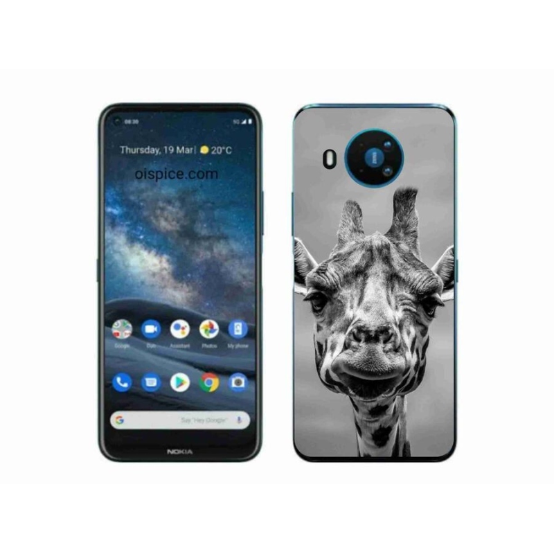 Gelový kryt mmCase na mobil Nokia 8.3 5G - černobílá žirafa