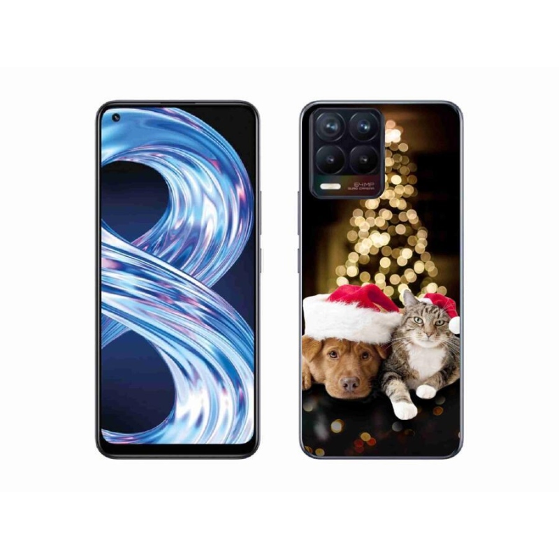 Gelový kryt mmCase na mobil Realme 8 4G - vánoční pes a kočka