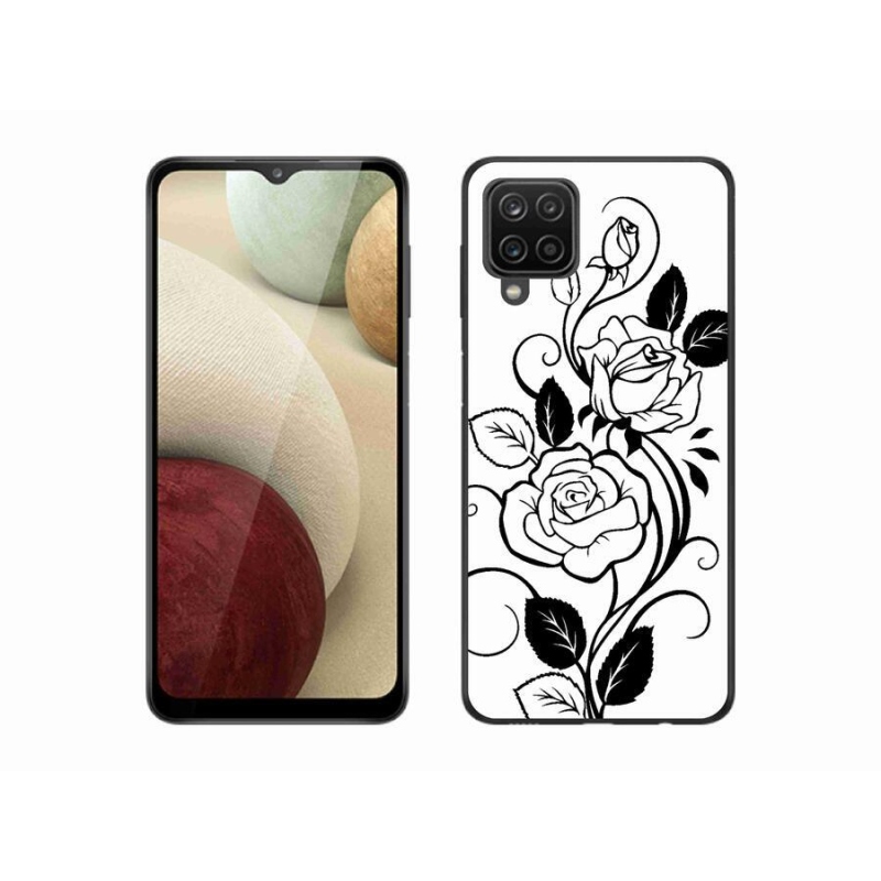 Gelový kryt mmCase na mobil Samsung Galaxy A12 - černobílá růže