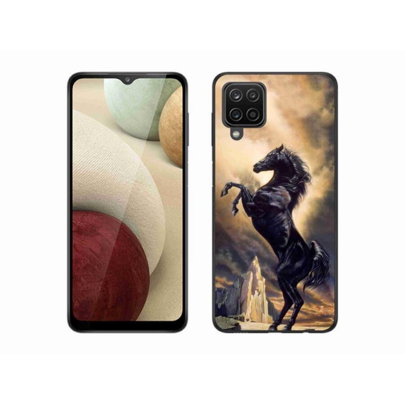 Gelový kryt mmCase na mobil Samsung Galaxy A12 - černý kreslený kůň
