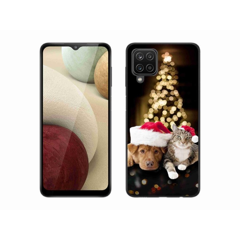 Gelový kryt mmCase na mobil Samsung Galaxy A12 - vánoční pes a kočka