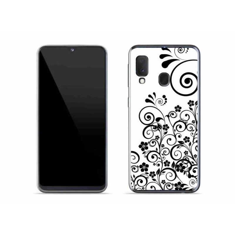 Gelový kryt mmCase na mobil Samsung Galaxy A20e - černobílé květinové vzory
