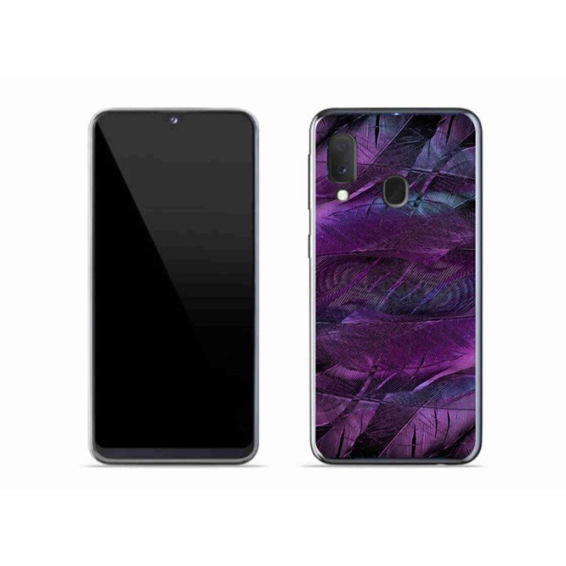 Gelový kryt mmCase na mobil Samsung Galaxy A20e - fialová pírka