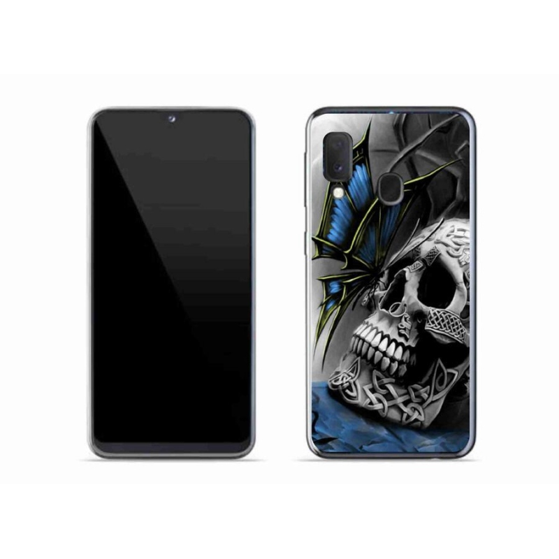 Gelový kryt mmCase na mobil Samsung Galaxy A20e - motýl a lebka