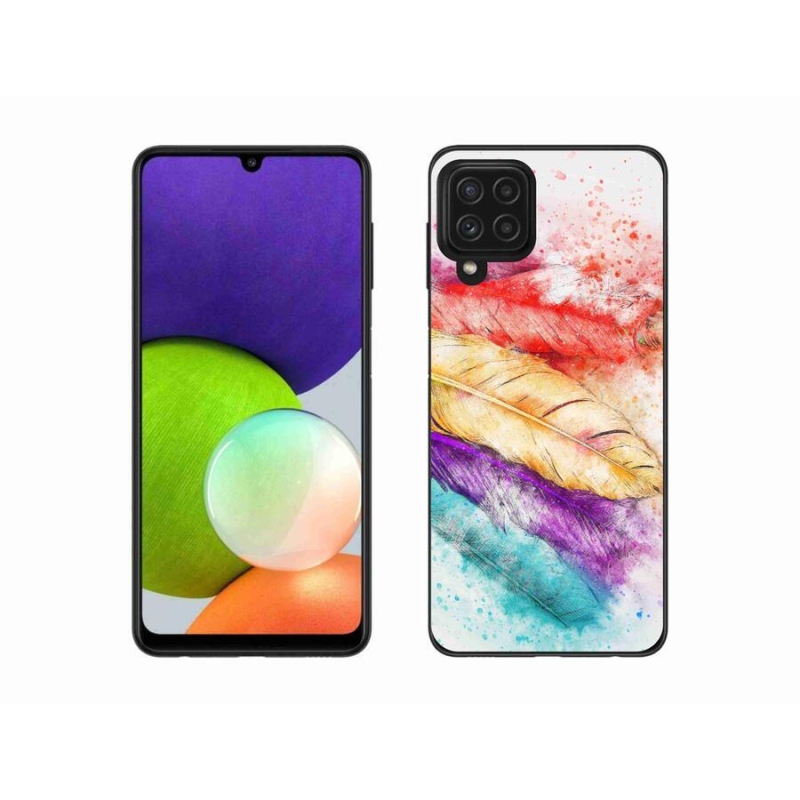 Gelový kryt mmCase na mobil Samsung Galaxy A22 4G - barevné peří