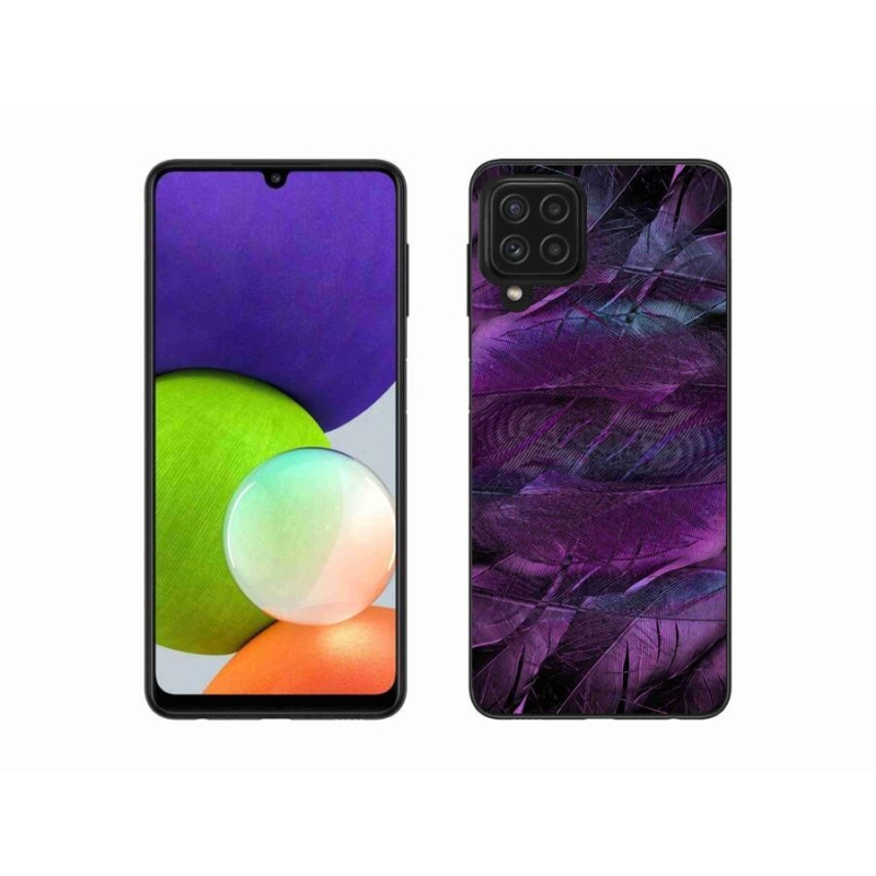 Gelový kryt mmCase na mobil Samsung Galaxy A22 4G - fialová pírka