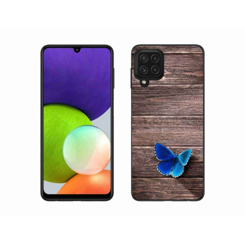 Gelový kryt mmCase na mobil Samsung Galaxy A22 4G - modrý motýl 1