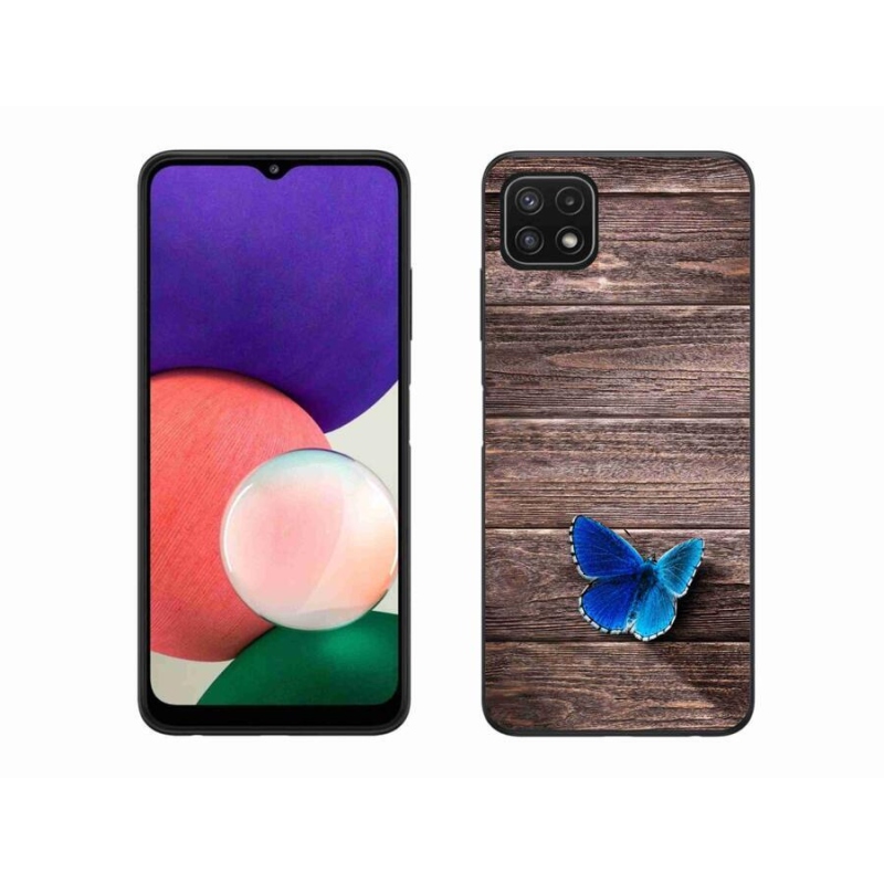 Gelový kryt mmCase na mobil Samsung Galaxy A22 5G - modrý motýl 1