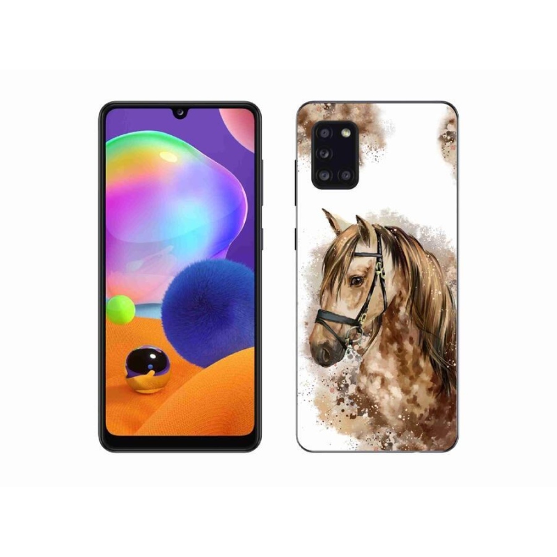 Gelový kryt mmCase na mobil Samsung Galaxy A31 - hnědý kreslený kůň