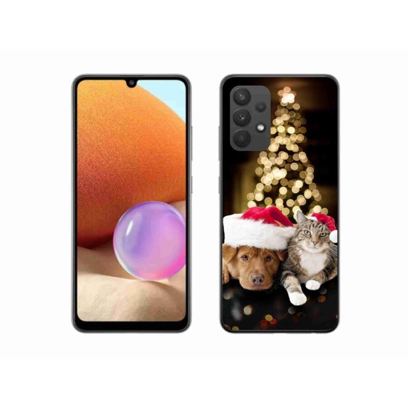 Gelový kryt mmCase na mobil Samsung Galaxy A32 4G - vánoční pes a kočka