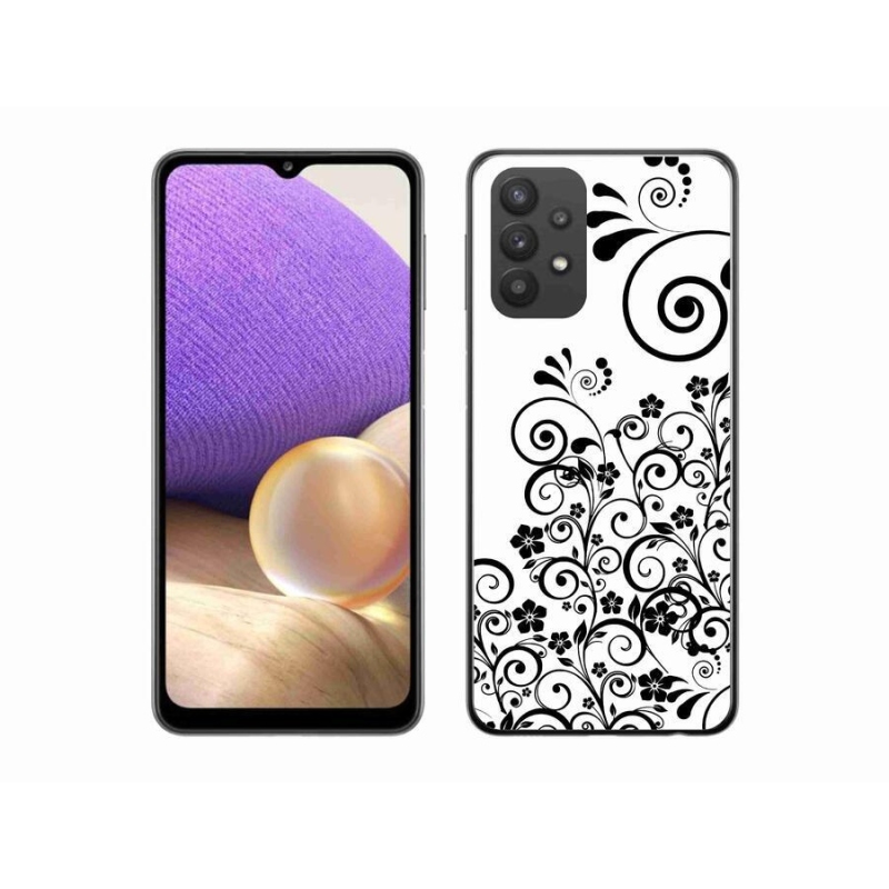 Gelový kryt mmCase na mobil Samsung Galaxy A32 5G - černobílé květinové vzory