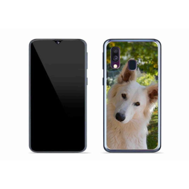 Gelový kryt mmCase na mobil Samsung Galaxy A40 - bílý švýcarský ovčák 1