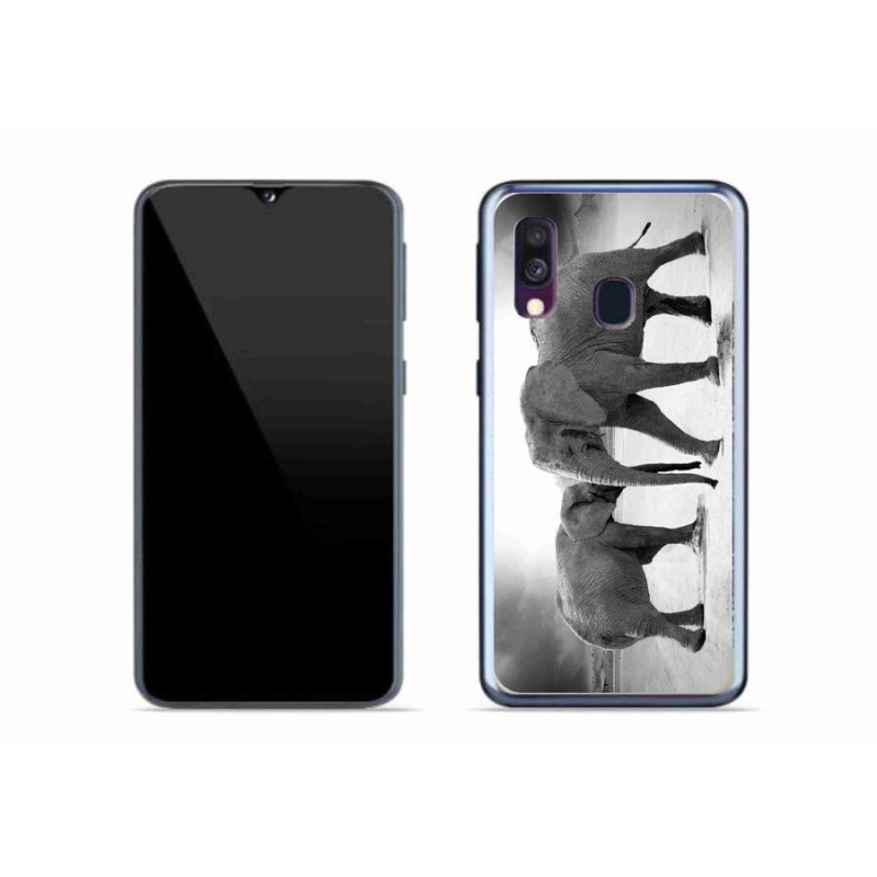 Gelový kryt mmCase na mobil Samsung Galaxy A40 - černobílí sloni