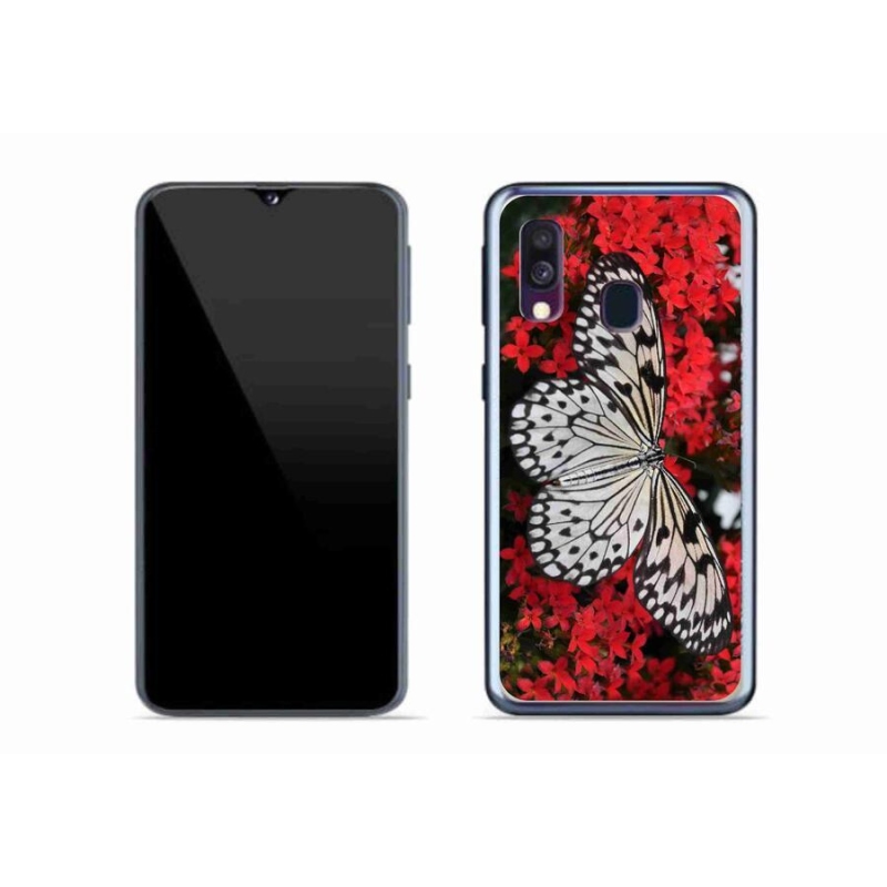 Gelový kryt mmCase na mobil Samsung Galaxy A40 - černobílý motýl 1