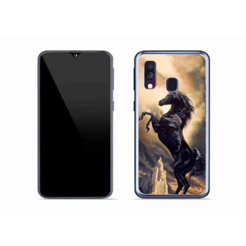 Gelový kryt mmCase na mobil Samsung Galaxy A40 - černý kreslený kůň