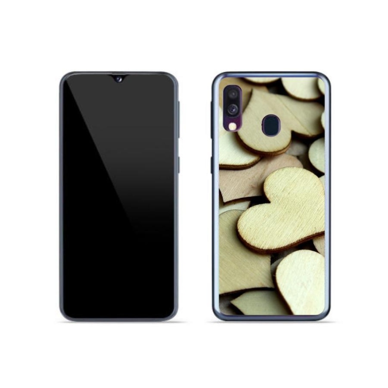 Gelový kryt mmCase na mobil Samsung Galaxy A40 - dřevěná srdíčka