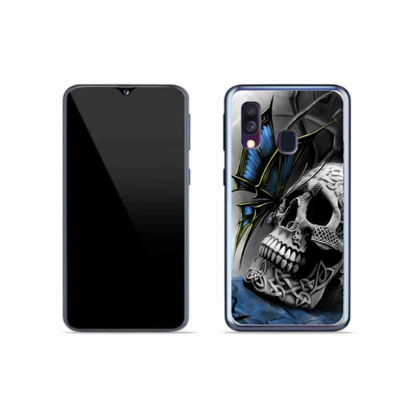Gelový kryt mmCase na mobil Samsung Galaxy A40 - motýl a lebka