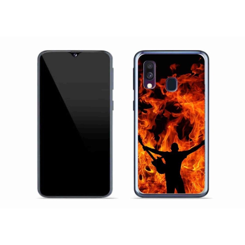 Gelový kryt mmCase na mobil Samsung Galaxy A40 - muzikant a oheň