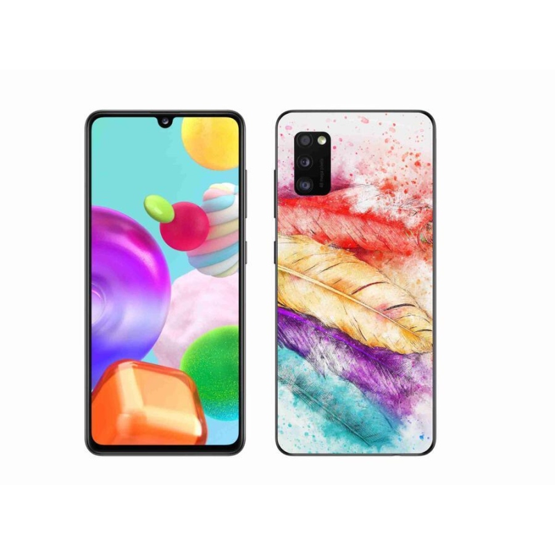 Gelový kryt mmCase na mobil Samsung Galaxy A41 - barevné peří