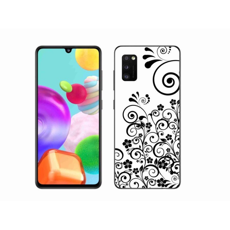 Gelový kryt mmCase na mobil Samsung Galaxy A41 - černobílé květinové vzory