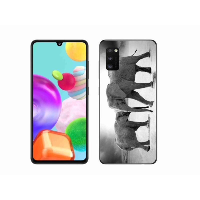 Gelový kryt mmCase na mobil Samsung Galaxy A41 - černobílí sloni