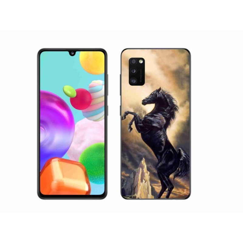 Gelový kryt mmCase na mobil Samsung Galaxy A41 - černý kreslený kůň